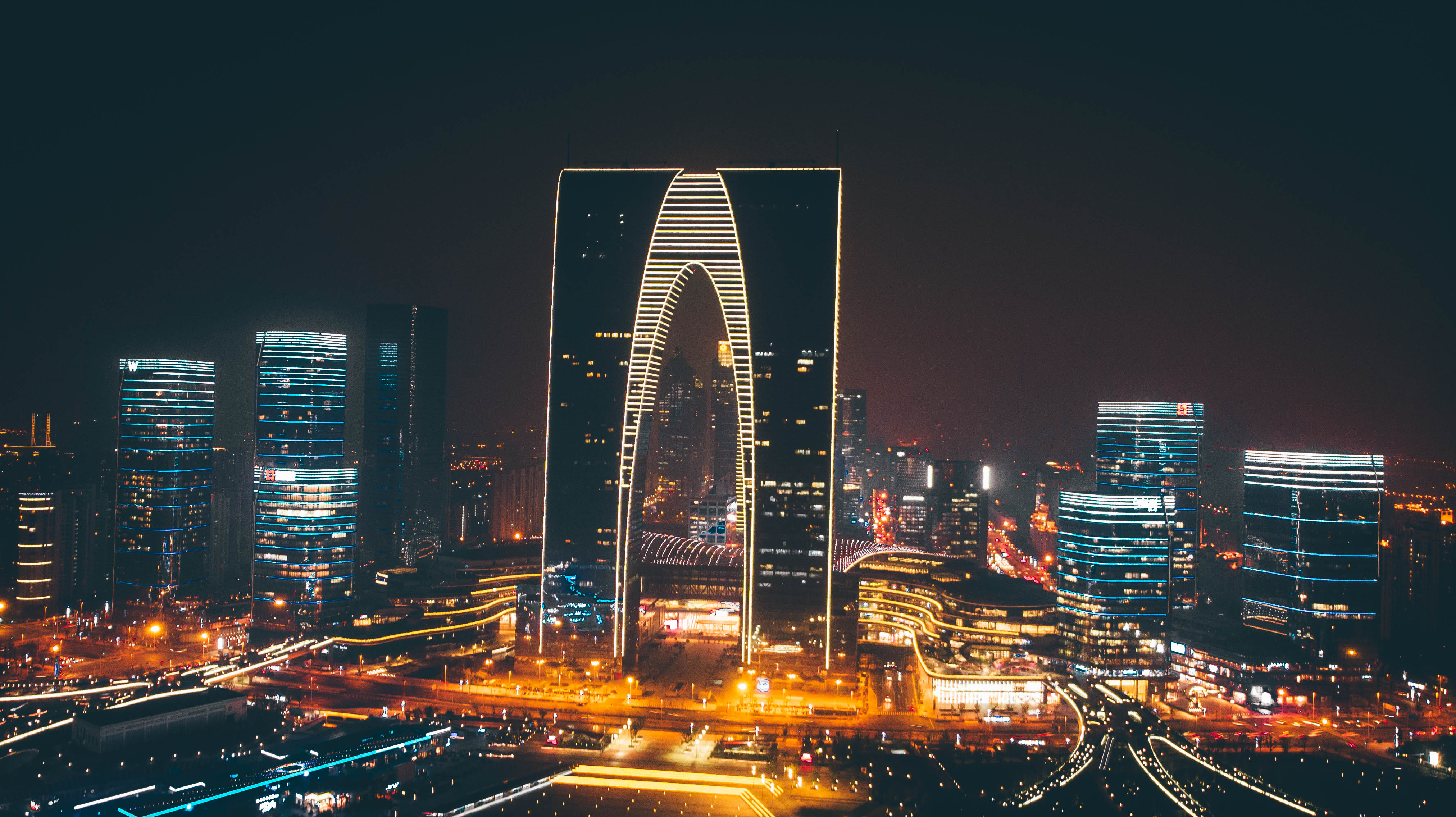 苏州东方之门夜景,苏州东方之门,东方之门夜景_文秘苑图库